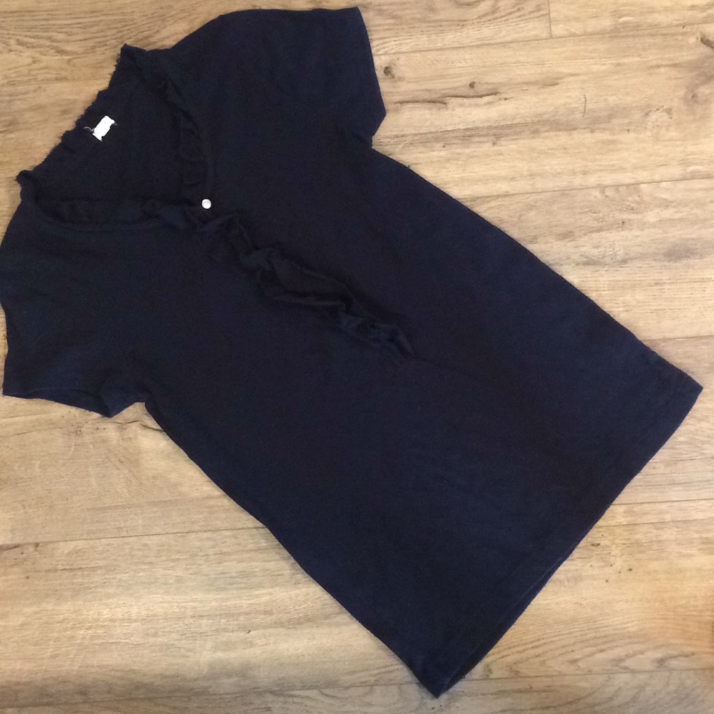J Crew Medium Navy Button T-Shirt Ruffles